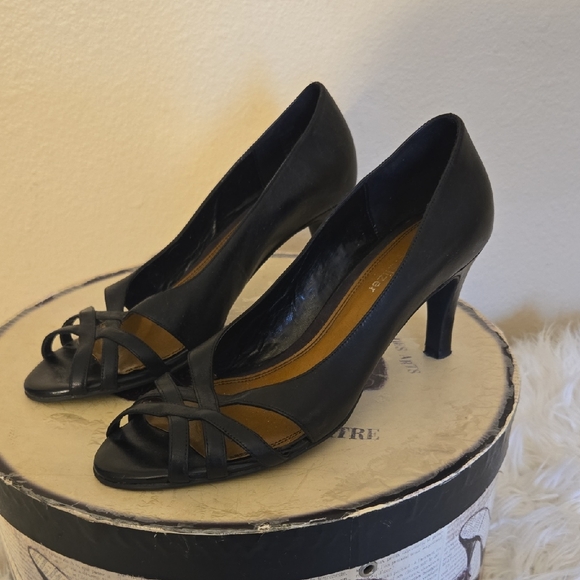 Naturalizer Black Peep-Toe Heels - Picture 1 of 9